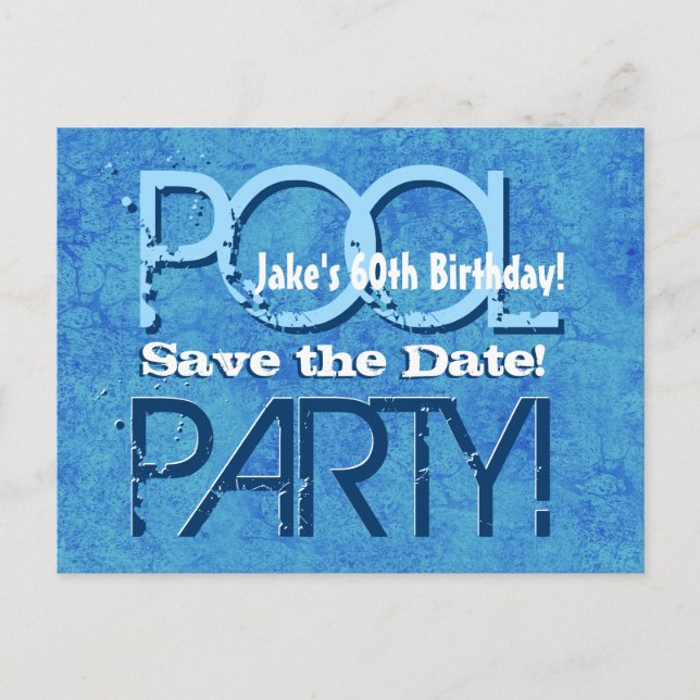 60th Birthday Pool Party Save the Date V060 Announcement Postcard (Front)