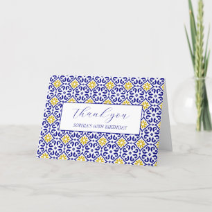 60th Birthday Portuguese Tiles Blue Thank you Card