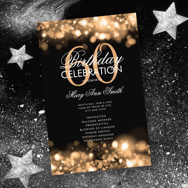 60th Birthday Program Glam Lights Gold Menu (Creator Uploaded)