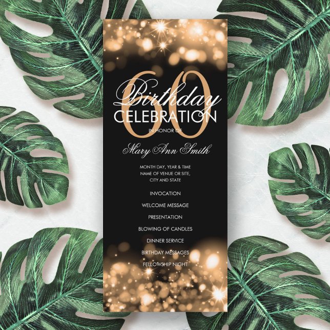 60th Birthday Program Glam Lights Gold w/ Menu (Creator Uploaded)