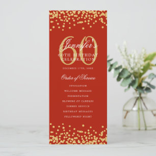 60th Birthday Program Gold Confetti Menu Red 