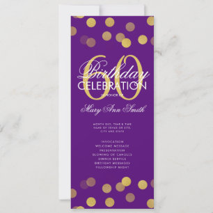 60th Birthday Program Gold Confetti w/ Menu Purple