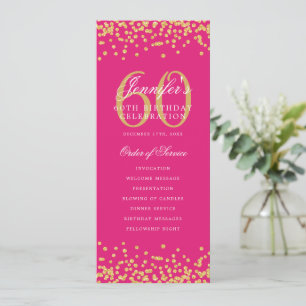 60th Birthday Program Menu Thank U Gold Hot Pink