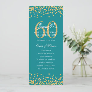 60th Birthday Program Menu Thank U Gold Teal 