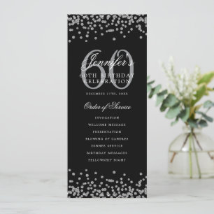 60th Birthday Program Menu Thank U Silver Confetti