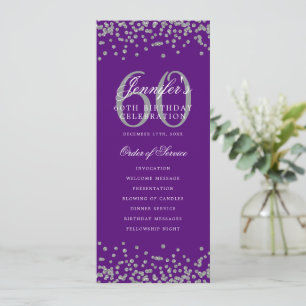 60th Birthday Program Menu Thank U Silver Purple 