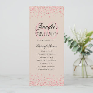 60th Birthday Program Menu Thanks Rose Gold Beige
