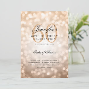 60th Birthday Program Rose Gold Bokeh w/ Menu