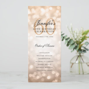 60th Birthday Program Rose Gold Bokeh w/ Thank You