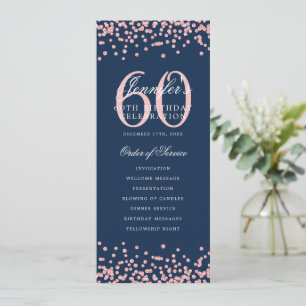 60th Birthday Program Rose Gold Menu Navy Blue 