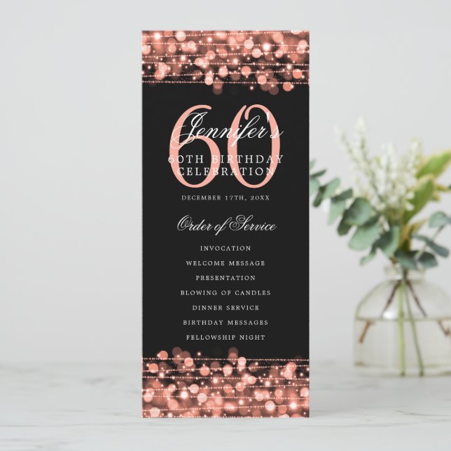 60th Birthday Program Rose Gold Menu+Thank You (Standing Front)