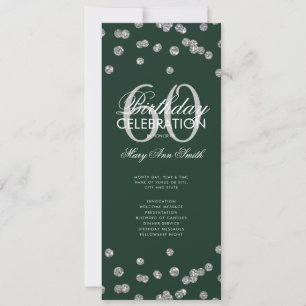 60th Birthday Program Silver Glitter w/ Menu Green