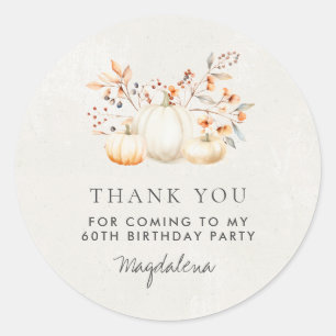 60th Birthday Pumpkin Thank You Favour Classic Round Sticker