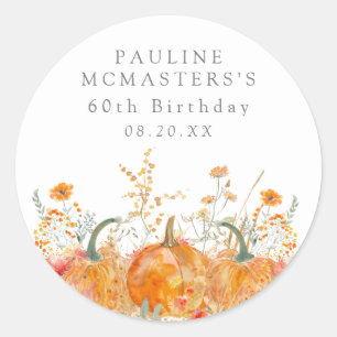 60th Birthday Pumpkin Wildflower Custom Favour Classic Round Sticker