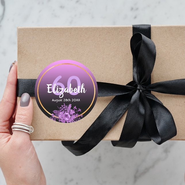 60th birthday purple and black gradient with gold classic round sticker (Creator Uploaded)