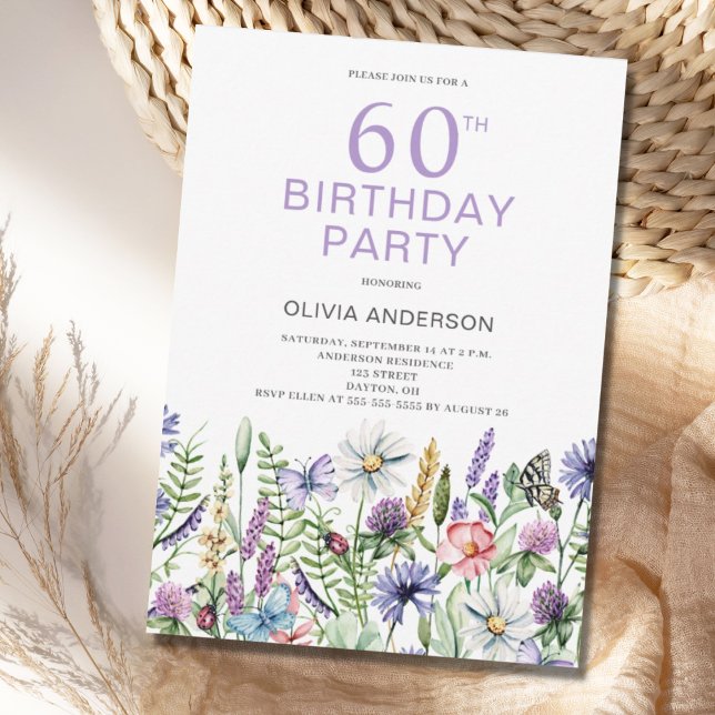60th Birthday Purple Floral Invitation (Creator Uploaded)