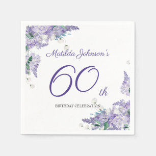 60th Birthday Purple Floral Wisteria Elegant White Napkin
