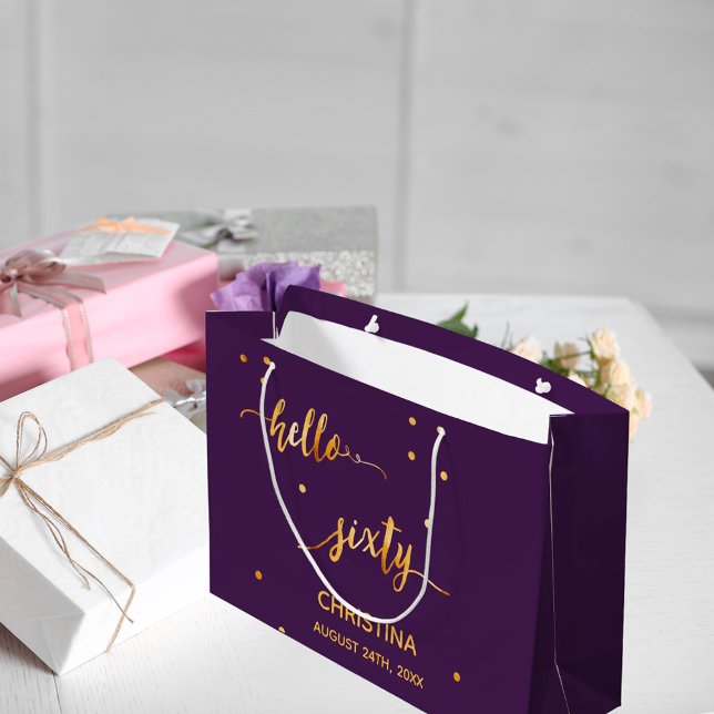 60th birthday purple gold typography large gift bag (Creator Uploaded)