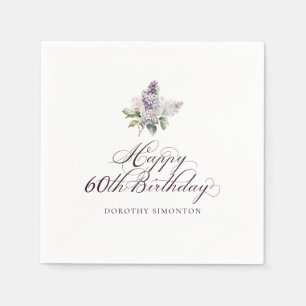 60th Birthday Purple Lilac Spring Flower Cocktail Napkin