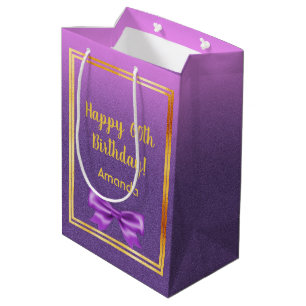 60th birthday purple pink glitter name medium gift bag