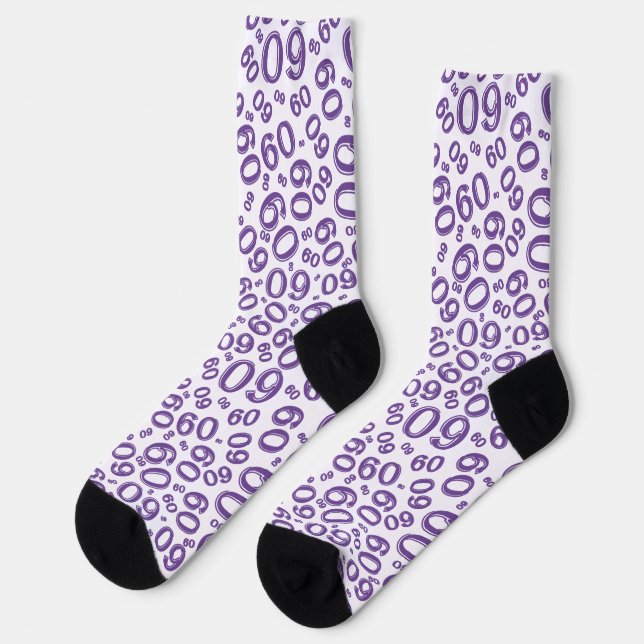60th Birthday Purple Random Number Pattern  Socks (Left)
