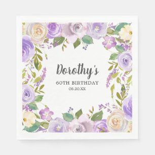 60th Birthday Purple Rose Floral Monogram Luncheon Napkin