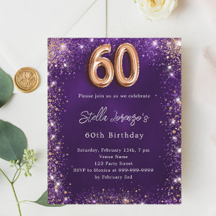 60th Birthday purple rose gold invitation