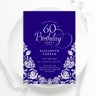 60th Birthday Purple Silver Roses Invitation