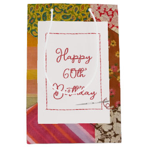 60th Birthday Quilt Pattern with Needle Medium Gift Bag