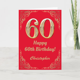 60th Birthday Red and Gold Glitter Frame Card