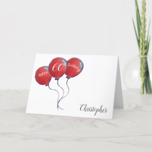 60th birthday red balloon holiday card
