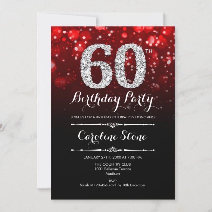 60th Birthday Red Black Silver Invitation Au 