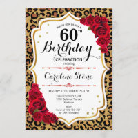60th Birthday - Red Gold Leopard Print