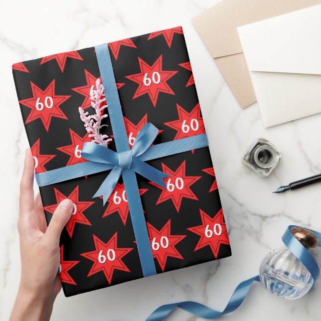60th Birthday Red Star    Wrapping Paper (Gifting)