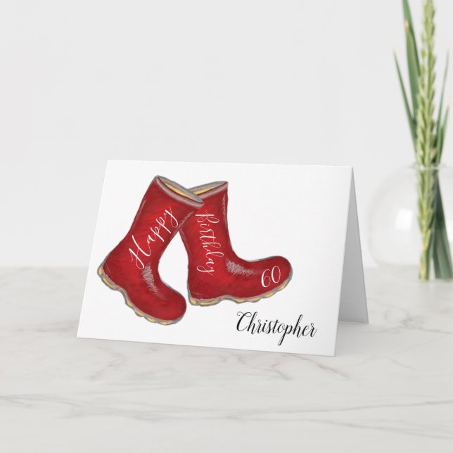 60th birthday red welly boot dad/ husband/ man card (Front)