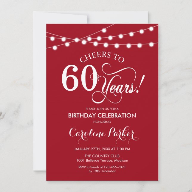 60th Birthday - Red White Invitation (Front)