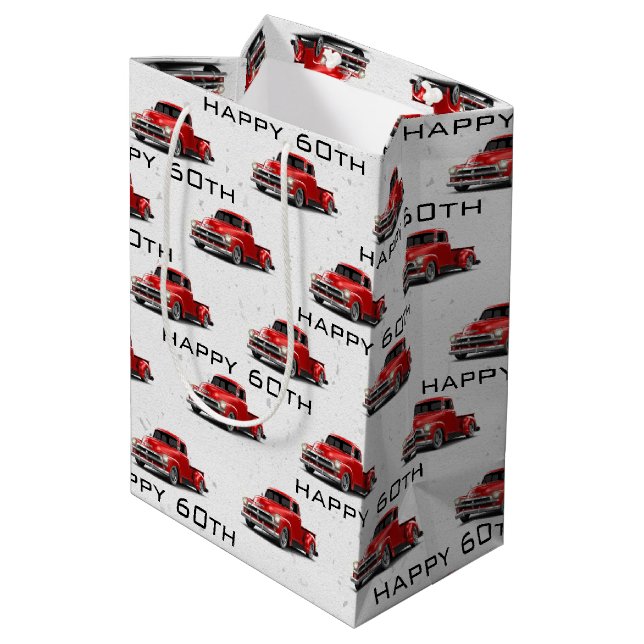 60th Birthday Retro Red Truck Medium Gift Bag (Back Angled)