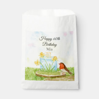 60th Birthday Robin with Daffodil Cake Favour Bag