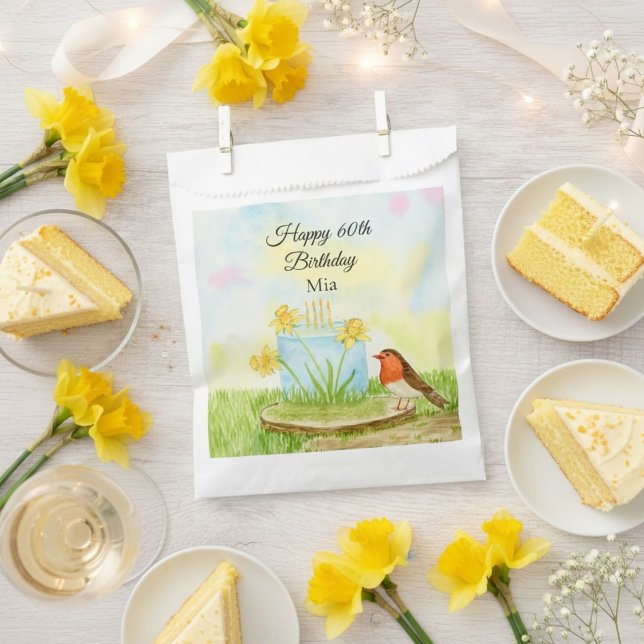 60th Birthday Robin with Daffodil Cake Favour Bag (Creator Uploaded)