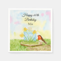 60th Birthday Robin with Daffodil Cake