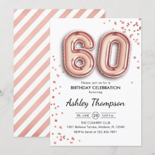 60th Birthday - Rose Gold Balloons Invitation