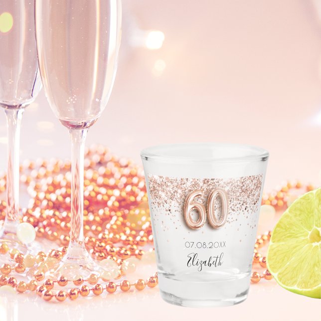 60th birthday rose gold blush confetti name shot glass (Creator Uploaded)