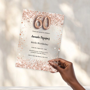 60th birthday rose gold clear party acrylic invitations