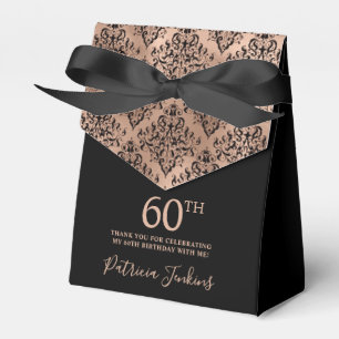 60th Birthday Rose Gold Damask Thank You Favour Box