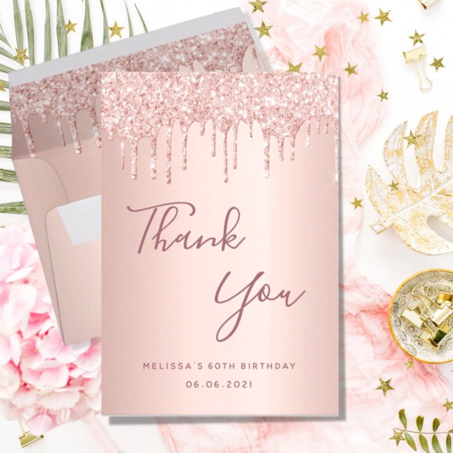 60th birthday rose gold drips glamorous thank you card (Creator Uploaded)