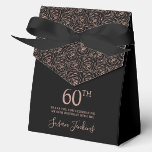60th Birthday Rose Gold Glitter Roses Thank You Favour Box
