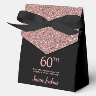 60th Birthday Rose Gold Glitter Thank You Favour Box