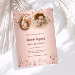 60th Birthday rose gold photo stars luxury Invitation<br><div class="desc">A modern,  stylish photo invitation for a 60th birthday party.  A rose gold gradient background,  decorated with stars. Personalise and add your party details.</div>