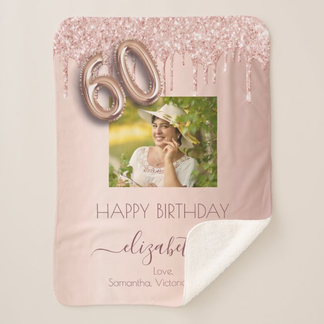 60th birthday rose gold pink drips photo sherpa blanket (Front)