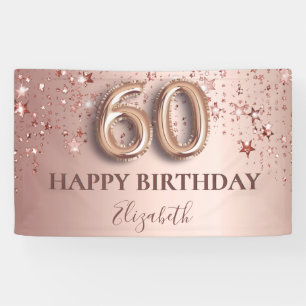 60th birthday rose gold pink stars balloon script banner